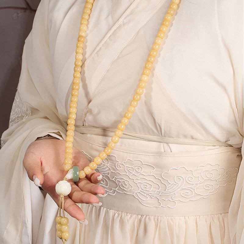 BWOOOH Natural Bodhi Seed Lotus Dzi Bead Peace Harmony Charm Bracelet