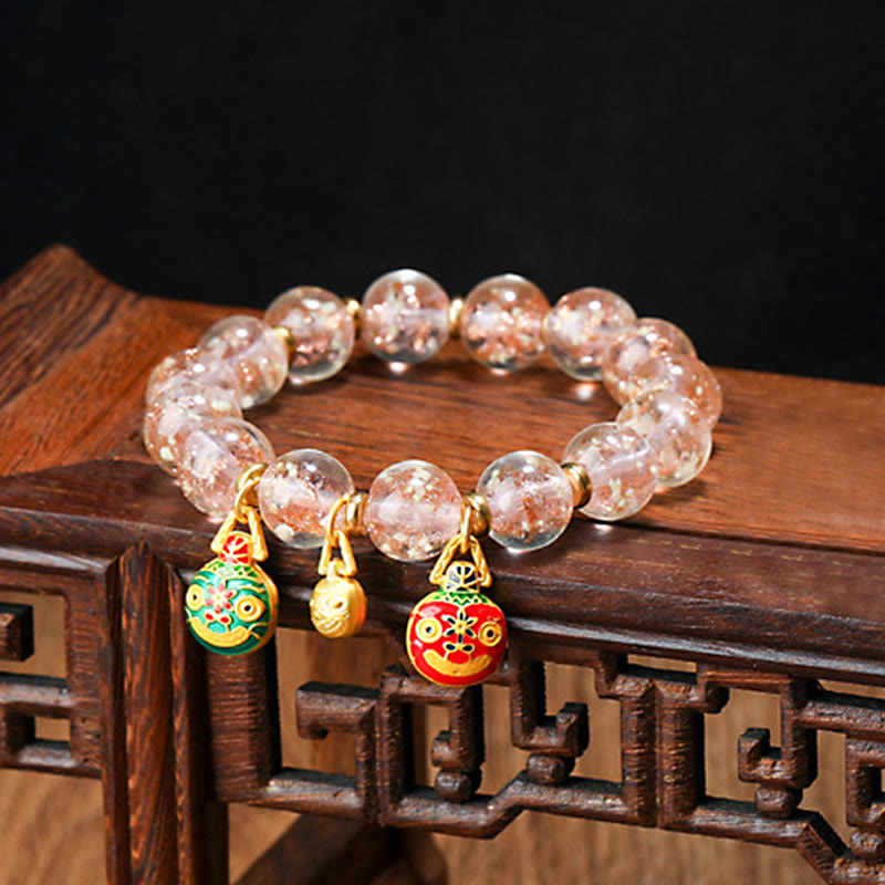BWOOOH Gold Swallowing Beast Family Charm Luminous Fluorescent Liuli Glass Bead Success Bracelet