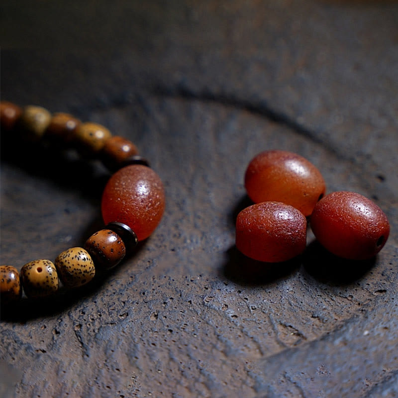 BWOOOH Tibetan Bodhi Seed Amber Dzi Bead Agate Zakiram Goddess of Wealth Beads Triple Wrap Bracelet