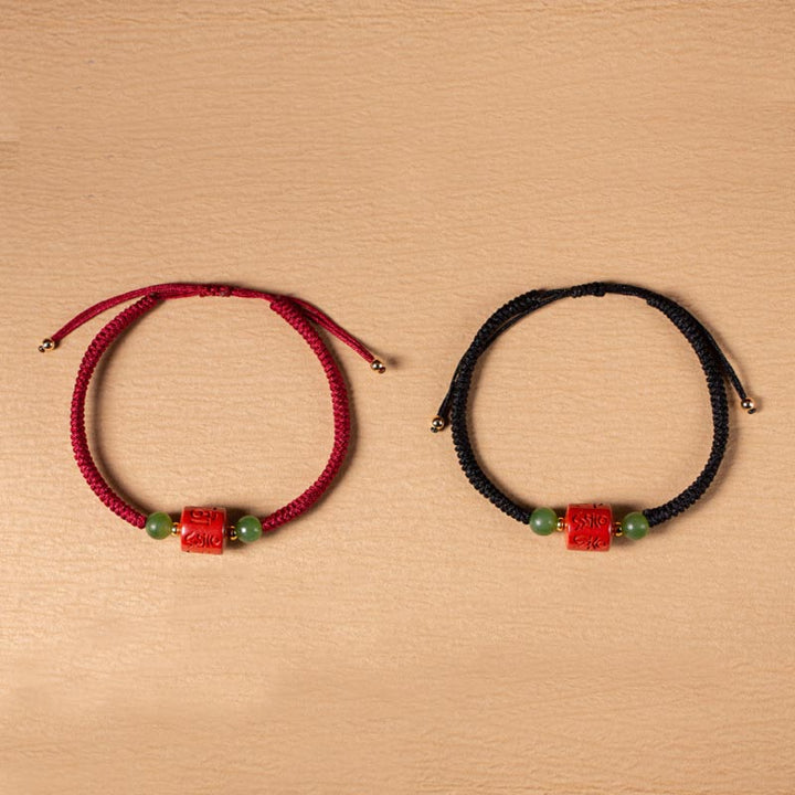 BWOOOH Tibetan Cinnabar Om Mani Padme Hum Engraved Blessing Braided Rope Bracelet