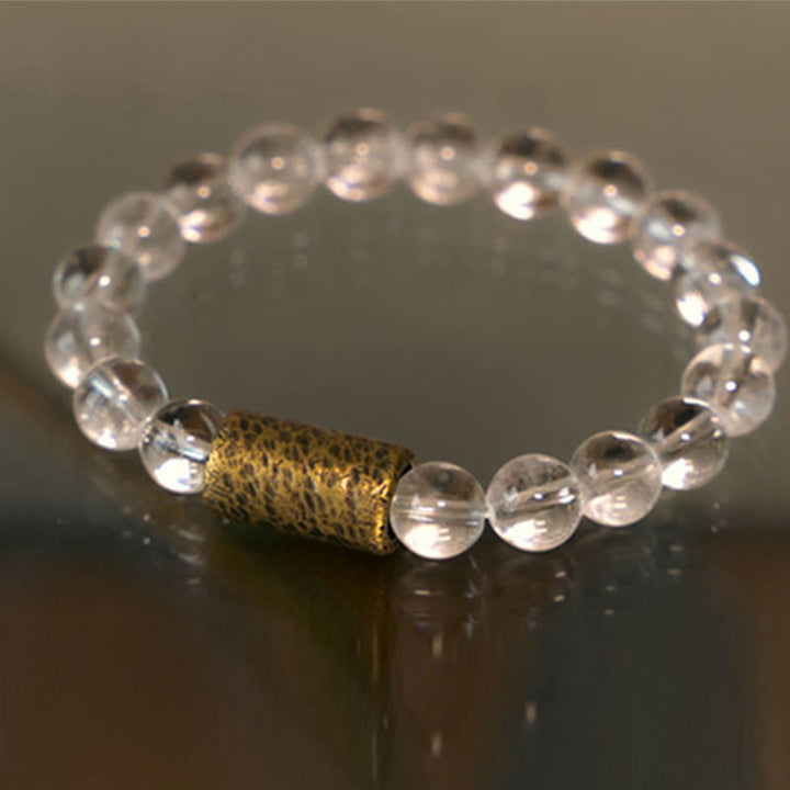 BWOOOH White Crystal Red Hematoid Quartz Gold Rutilated Quartz Purple Phantom Protection Bracelet