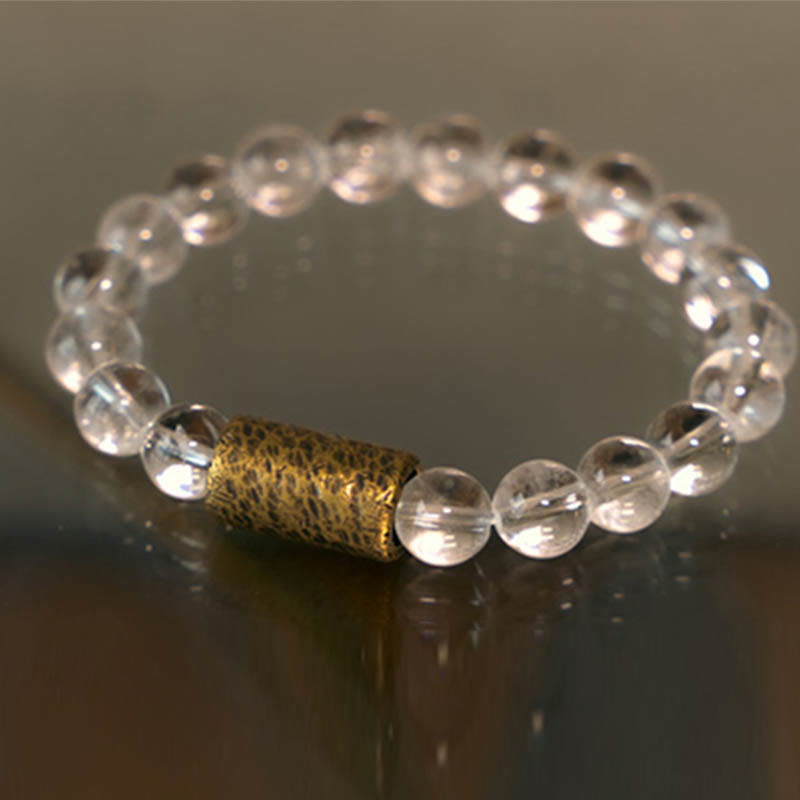 BWOOOH White Crystal Red Hematoid Quartz Gold Rutilated Quartz Purple Phantom Protection Bracelet