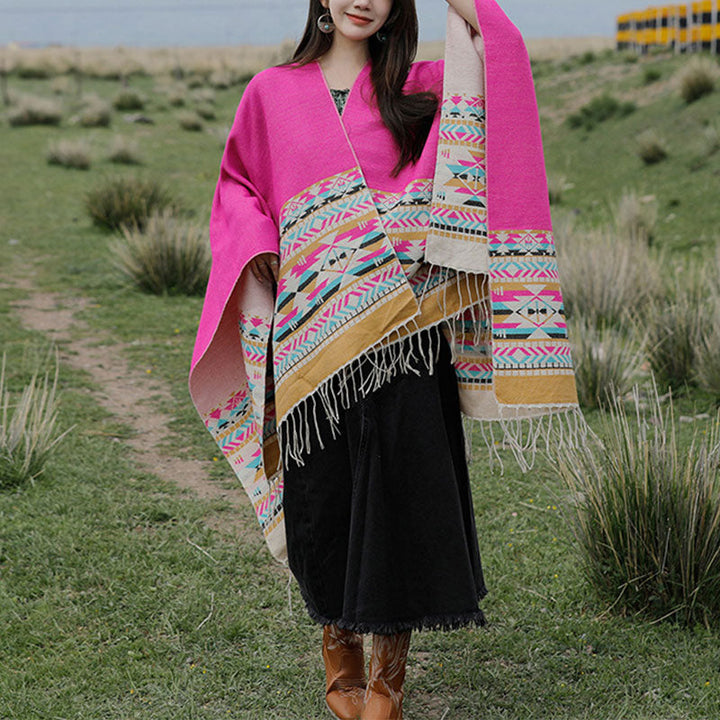 BWOOOH Tibetan Shawl Colorful Geometry Winter Cozy Travel