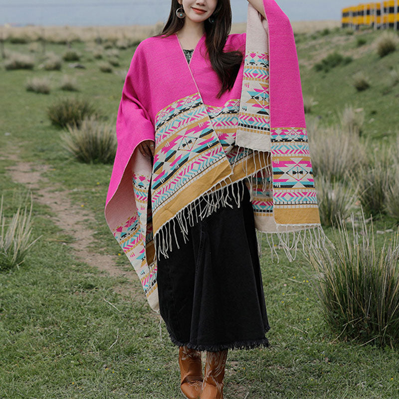 BWOOOH Tibetan Shawl Colorful Geometry Winter Cozy Travel