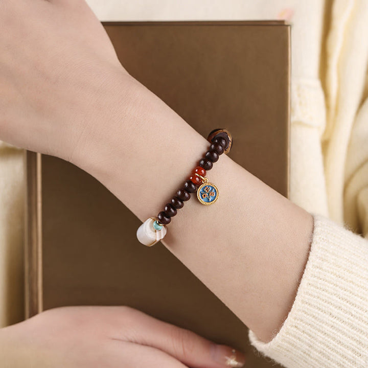 BWOOOH Natural Tibet Purple Bodhi Seed Dzi Bead God of Wealth Wisdom Bracelet