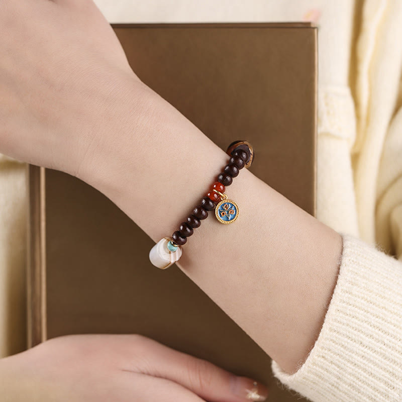 BWOOOH Natural Tibet Purple Bodhi Seed Dzi Bead God of Wealth Wisdom Bracelet