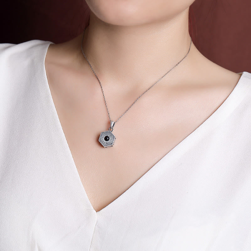 BWOOOH 990 Sterling Silver Tibetan Om Mani Padme Hum Lotus Love Projection Necklace Pendant
