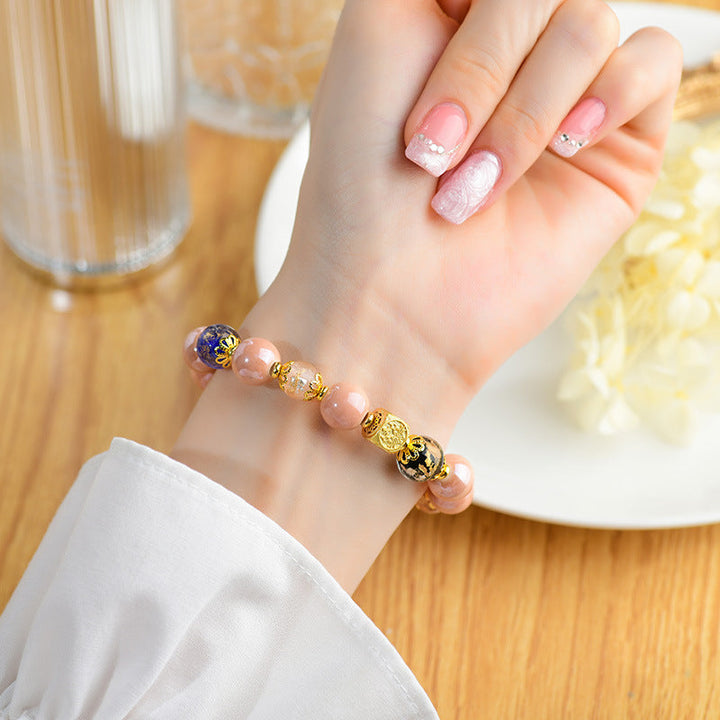 BWOOOH Tibetan Incense Ash Liuli Glass Bead Luck Protection Nine Tailed Fox Bracelet