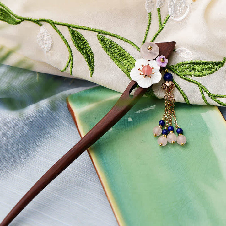 BWOOOH Red Sandalwood Pink Crystal Charm Healing Hairpin 