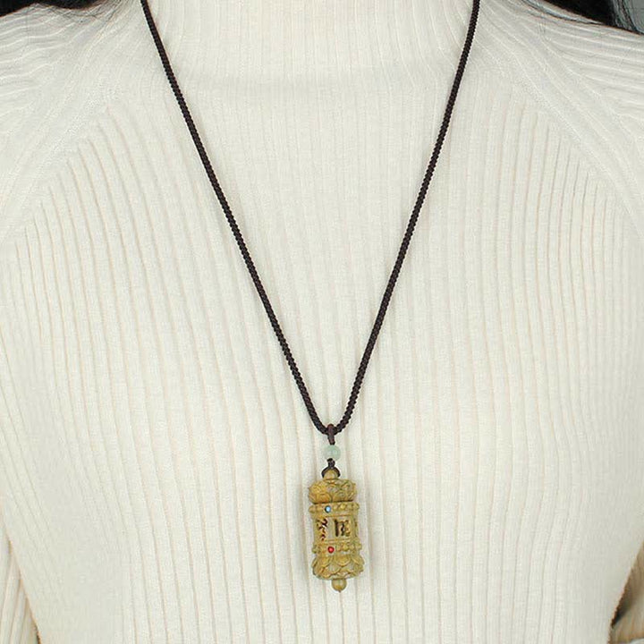 BWOOOH Tibet Green Sandalwood Rosewood Om Mani Padme Hum Lotus Positive Soothing Necklace Pendant