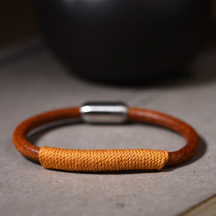 BWOOOH Tibetan Leather Handmade Five Elements Luck Braid String Buckle Bracelet