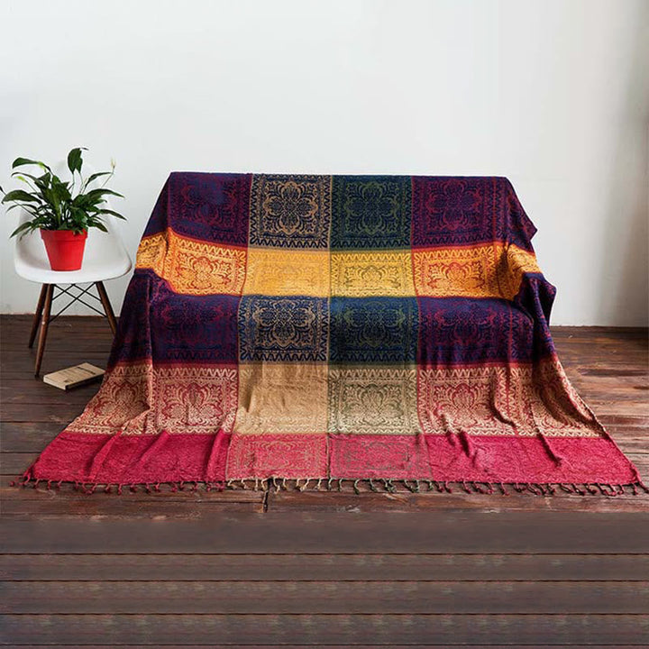 BWOOOH Tibetan Floral Pattern Hand-Dyed Craftsman Blanket
