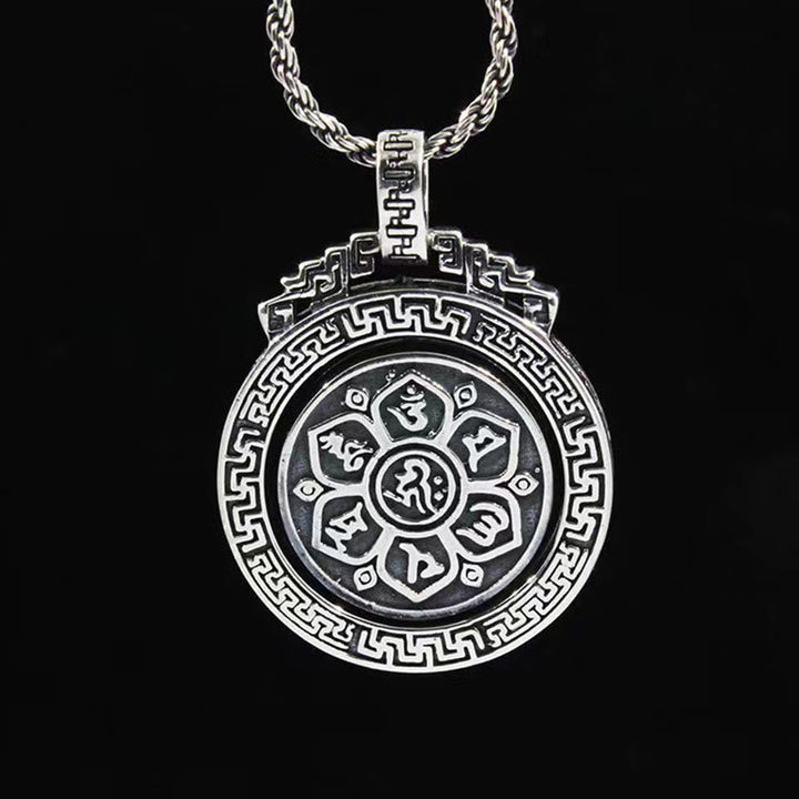 BWOOOH Tibetan Om Mani Padme Hum Double Dorje Vajra Rotatable Purity Peace Necklace Pendant