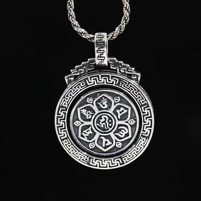 BWOOOH Tibetan Om Mani Padme Hum Double Dorje Vajra Rotatable Purity Peace Necklace Pendant