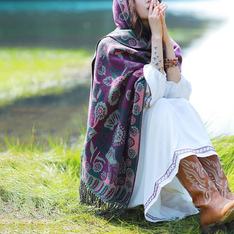 BWOOOH Tibetan Flower Floral Leaves Pattern Design Shawl 