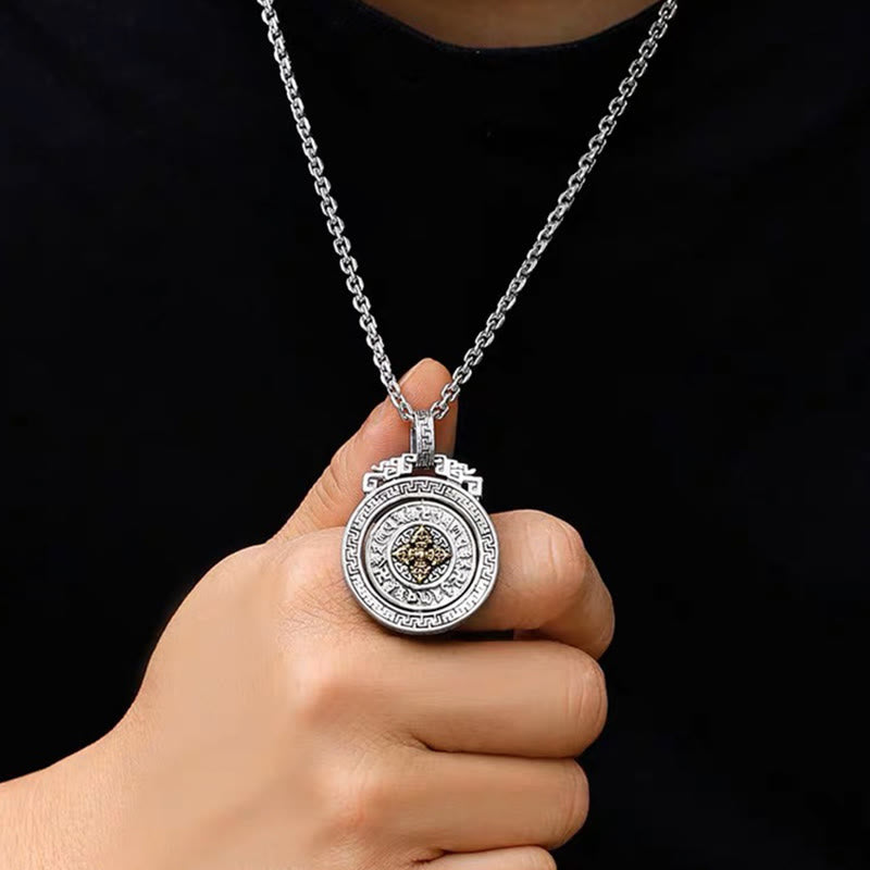 BWOOOH Tibetan Om Mani Padme Hum Double Dorje Vajra Rotatable Purity Peace Necklace Pendant