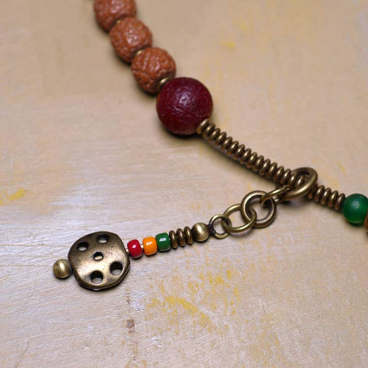 BWOOOH 108 Mala Rudraksha Beads Bodhi Seed Dzi Bead Luck Auspiciousness Tassel Bracelet