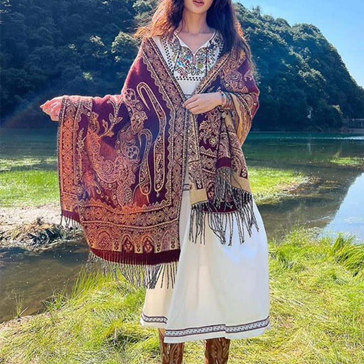 BWOOOH Vintage Tibetan Leaves Pattern Design Shawl Cozy T