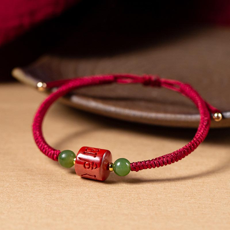 BWOOOH Tibetan Cinnabar Om Mani Padme Hum Engraved Blessing Braided Rope Bracelet