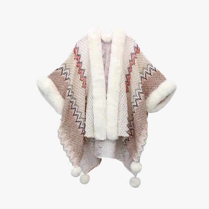 BWOOOH Tibetan Multicolored Wavy Lines Knitted Striped Sh