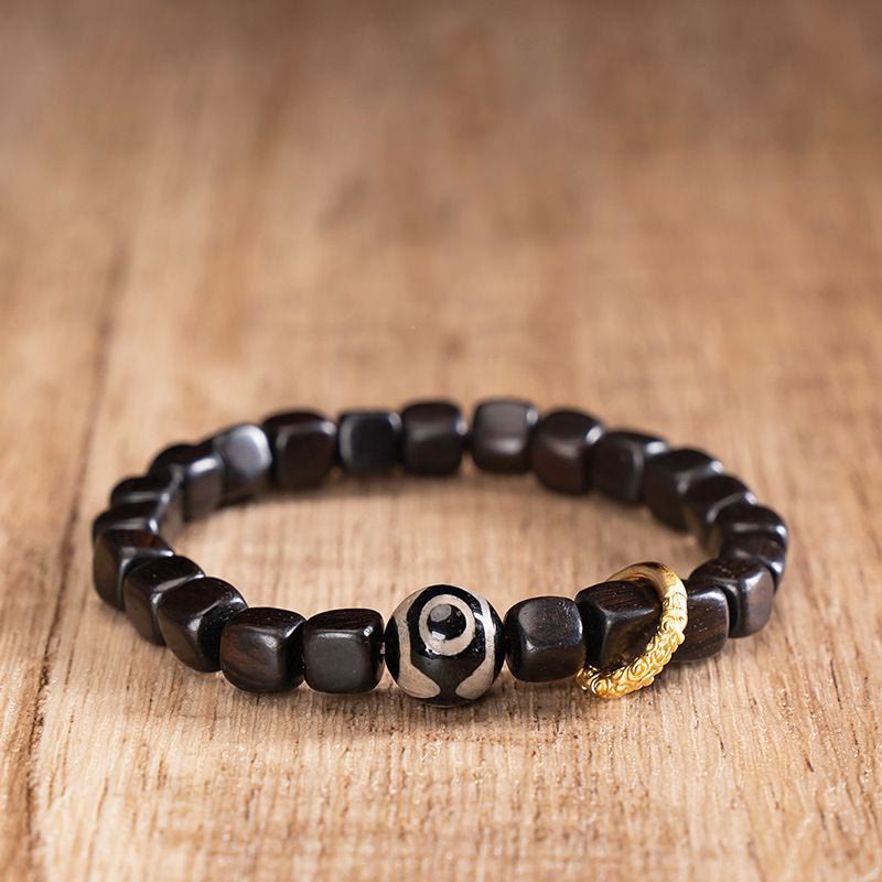 BWOOOH Tibetan Ebony Wood Dzi Bead Balance Calm Bracelet