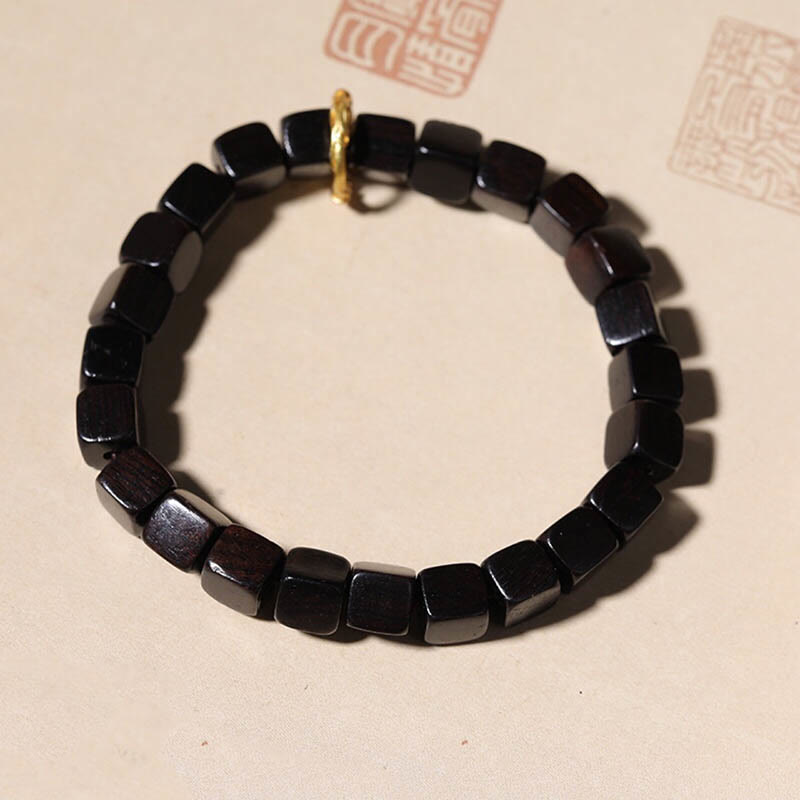 BWOOOH Tibetan Ebony Wood Square Beads Peace Calm Bracelet