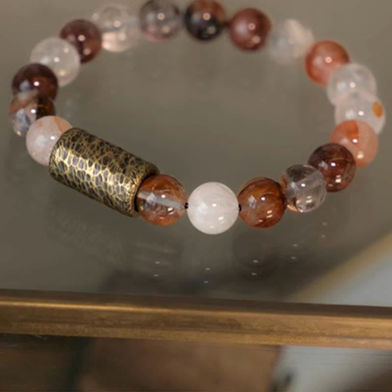 BWOOOH White Crystal Red Hematoid Quartz Gold Rutilated Quartz Purple Phantom Protection Bracelet