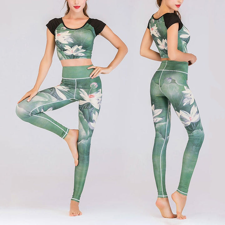 BWOOOH lotus print yoga leggings - 2Pcs Lotus Phoenix Spring Flowers Peacoc