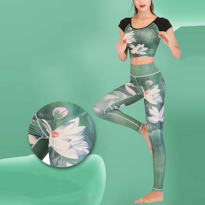 BWOOOH lotus print yoga leggings - 2Pcs Lotus Phoenix Spring Flowers Peacoc
