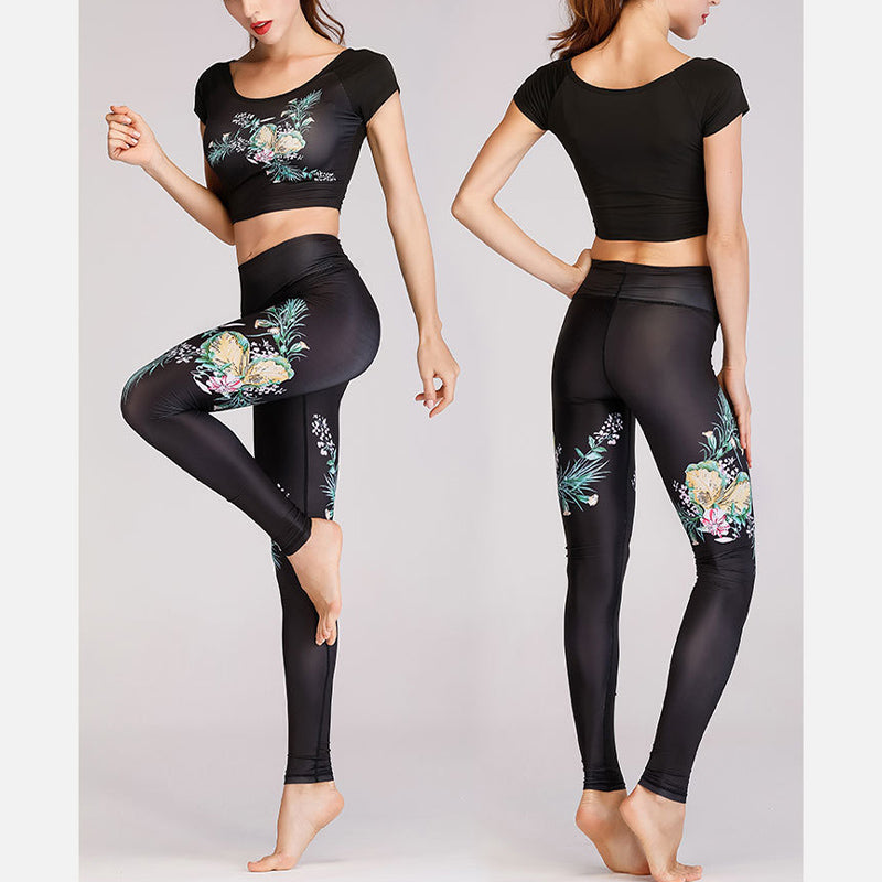 BWOOOH lotus print yoga leggings - 2Pcs Lotus Phoenix Spring Flowers Peacoc