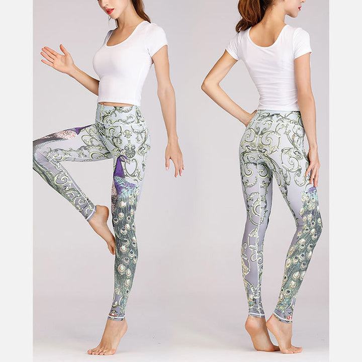 BWOOOH lotus print yoga leggings - 2Pcs Lotus Phoenix Spring Flowers Peacoc