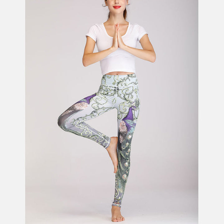 BWOOOH lotus print yoga leggings - 2Pcs Lotus Phoenix Spring Flowers Peacoc