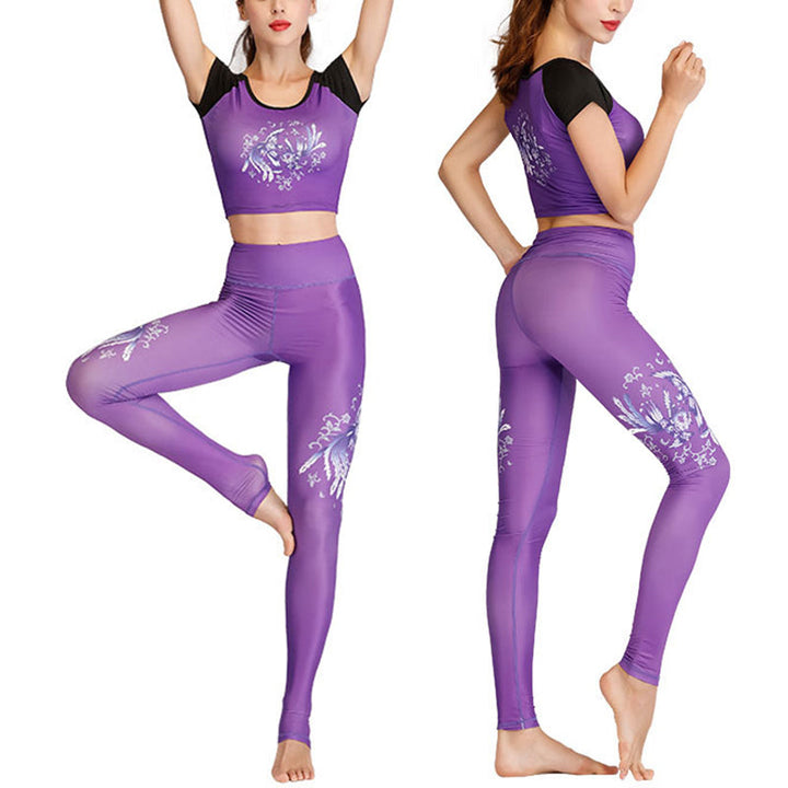 BWOOOH lotus print yoga leggings - 2Pcs Lotus Phoenix Spring Flowers Peacoc