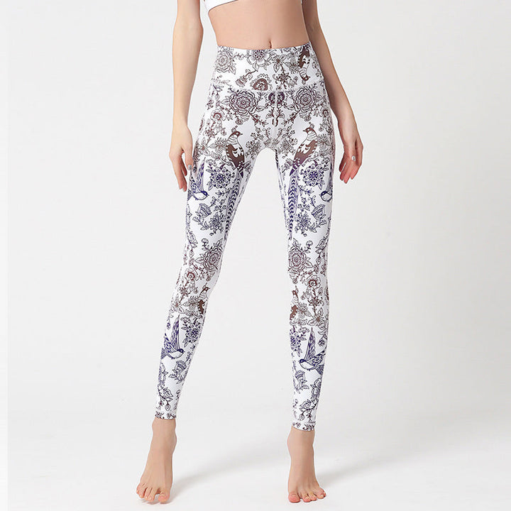 BWOOOH printed yoga leggings - Flowers Leaves Birds Print Pants Sports 