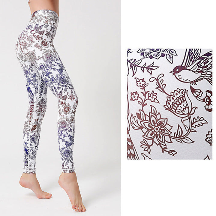 BWOOOH printed yoga leggings - Flowers Leaves Birds Print Pants Sports 