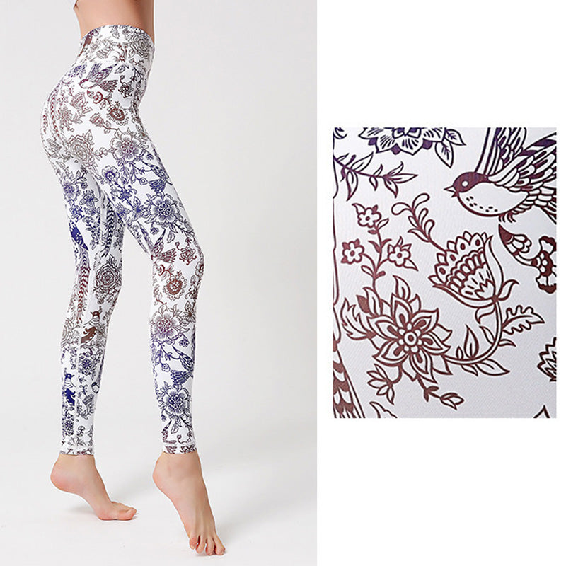 BWOOOH printed yoga leggings - Flowers Leaves Birds Print Pants Sports 