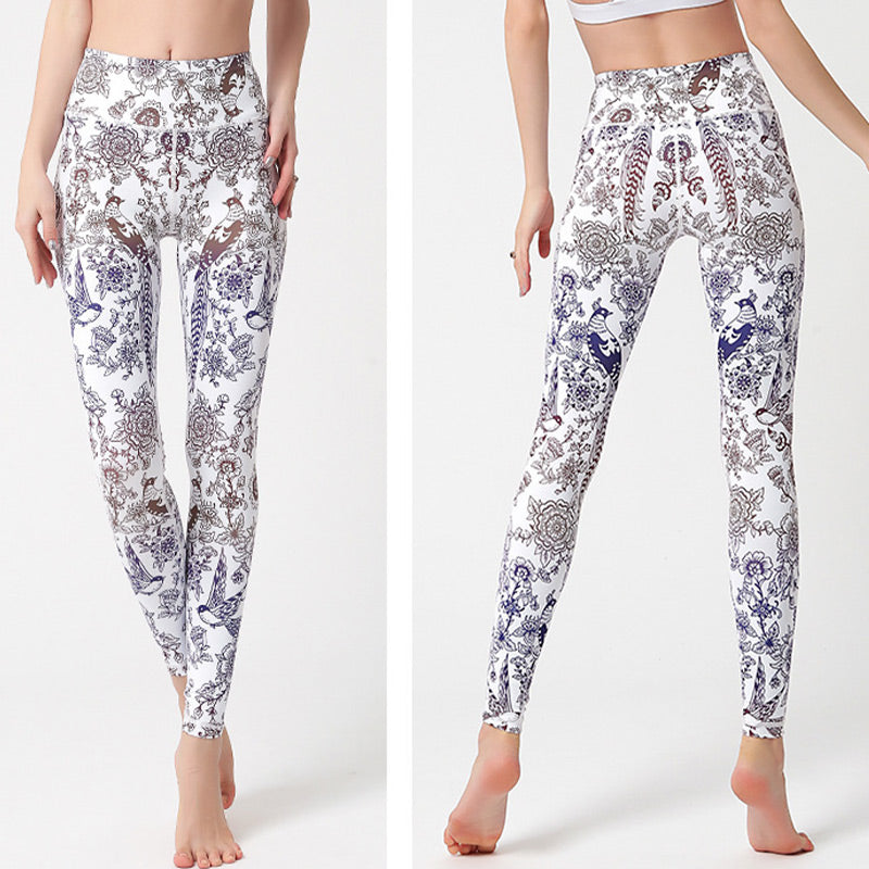 BWOOOH printed yoga leggings - Flowers Leaves Birds Print Pants Sports 