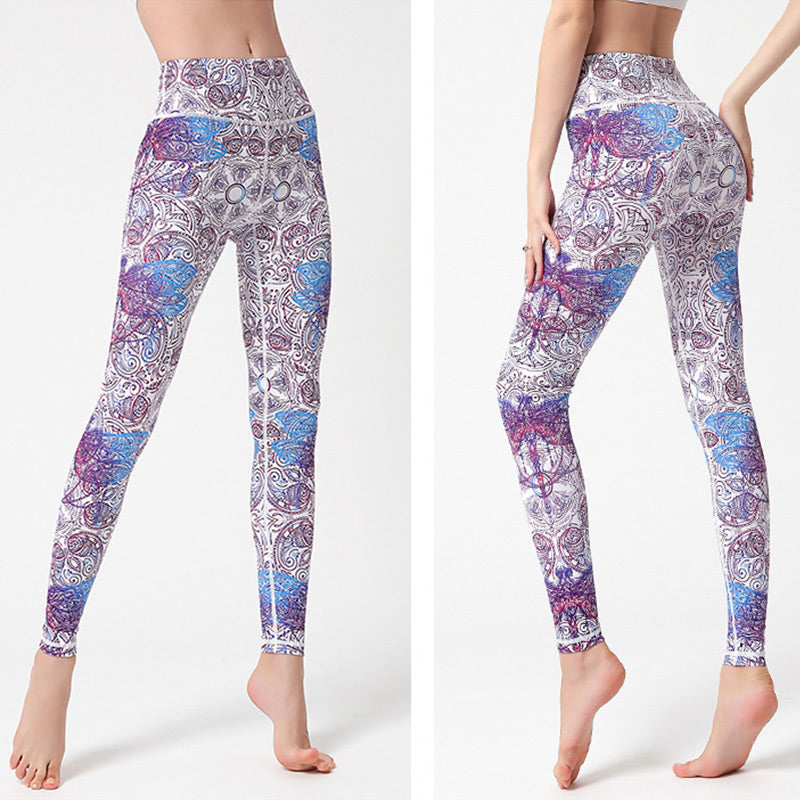 BWOOOH printed yoga leggings - Flowers Leaves Birds Print Pants Sports 