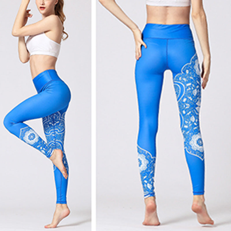 BWOOOH lotus print yoga leggings - Lines Weeds Sakura Flowers Black Tree Pr