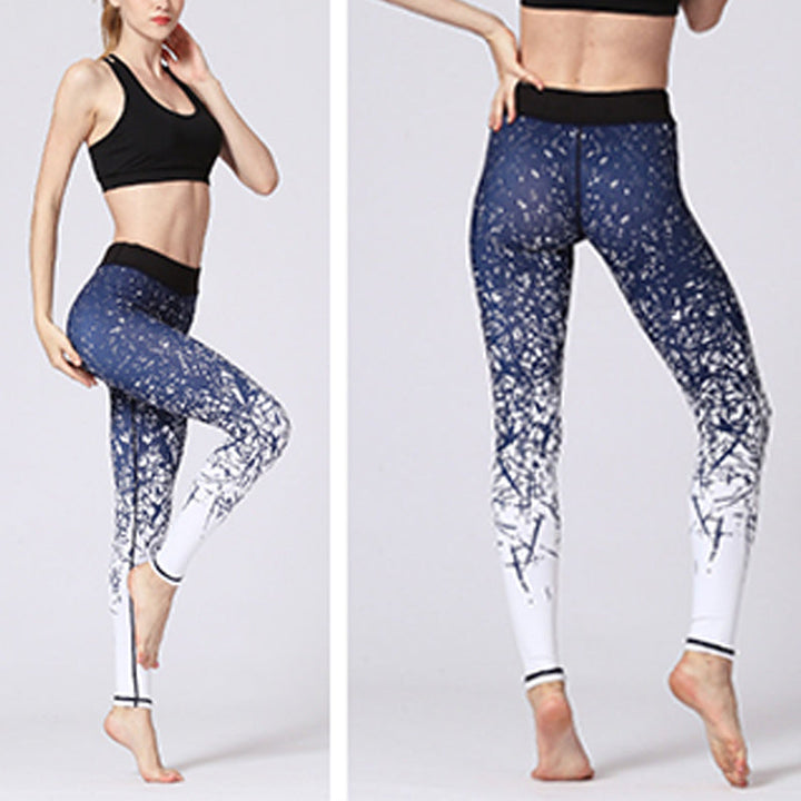 BWOOOH lotus print yoga leggings - Lines Weeds Sakura Flowers Black Tree Pr