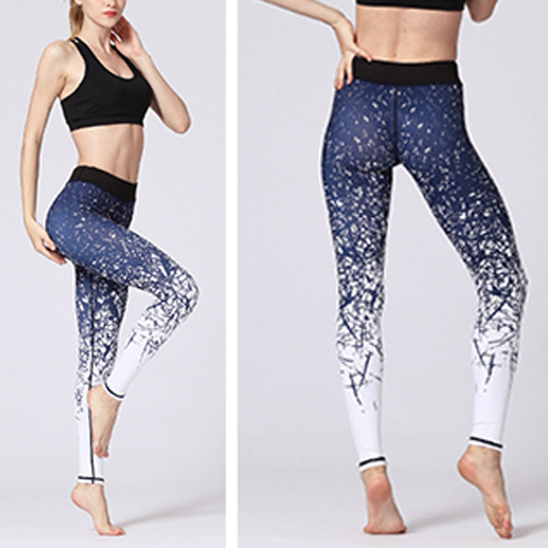 BWOOOH lotus print yoga leggings - Lines Weeds Sakura Flowers Black Tree Pr