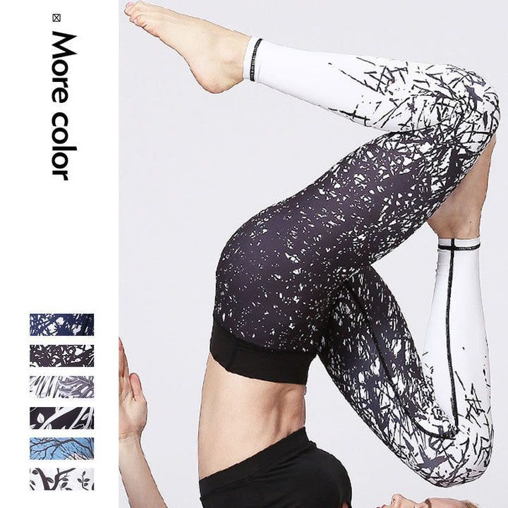 BWOOOH lotus print yoga leggings - Lines Weeds Sakura Flowers Black Tree Pr