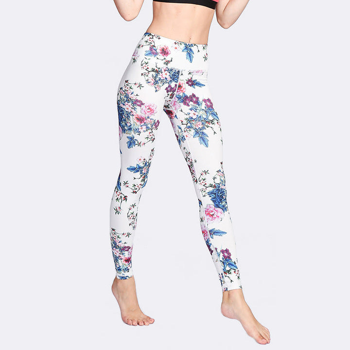 BWOOOH printed yoga leggings - Pink Flower White Colorful Ink White Pri