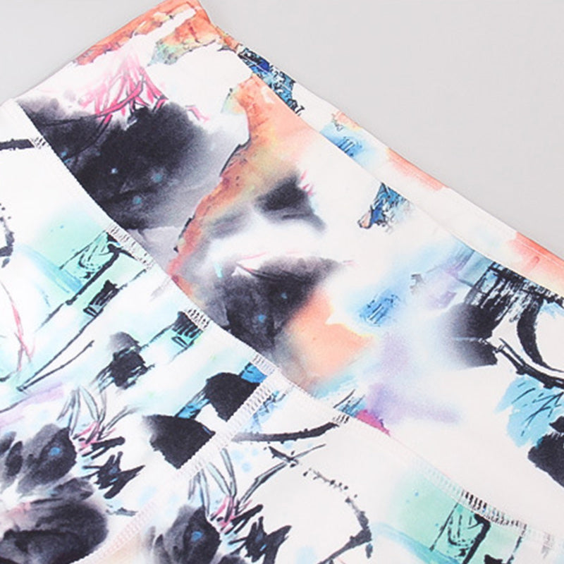 BWOOOH printed yoga leggings - Pink Flower White Colorful Ink White Pri
