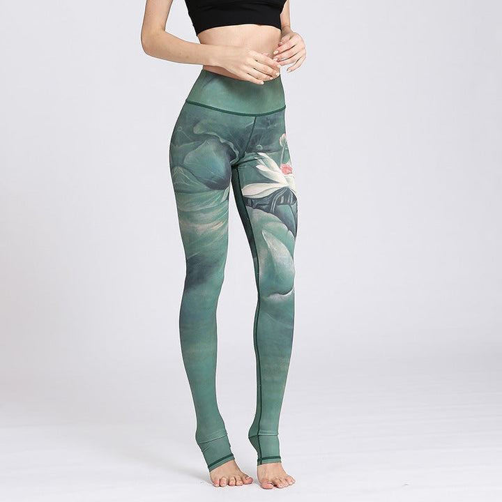 BWOOOH lotus print yoga leggings - Lotus Flower Print Design Pants Sports F