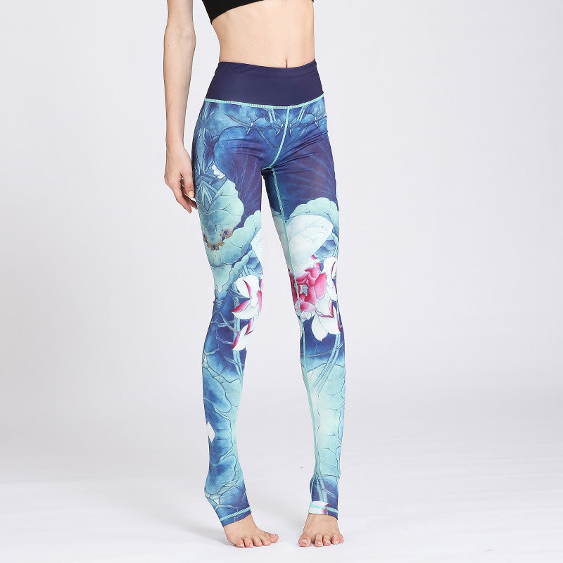 BWOOOH lotus print yoga leggings - Lotus Flower Print Design Pants Sports F