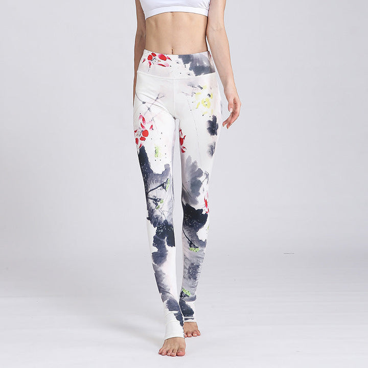 BWOOOH lotus print yoga leggings - Lotus Flower Print Design Pants Sports F