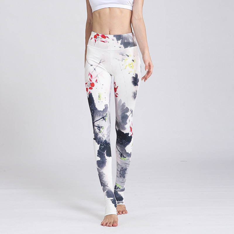 BWOOOH lotus print yoga leggings - Lotus Flower Print Design Pants Sports F