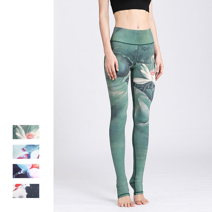 BWOOOH lotus print yoga leggings - Lotus Flower Print Design Pants Sports F