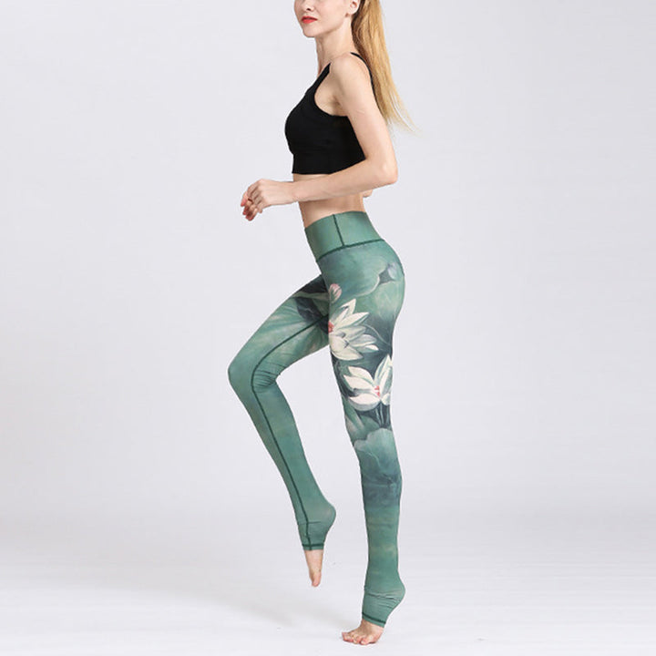 BWOOOH lotus print yoga leggings - Lotus Flower Print Design Pants Sports F